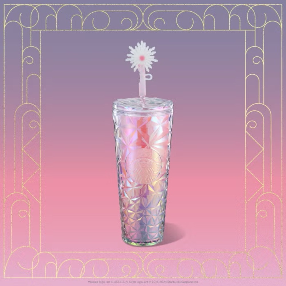 NWT pink wicked Starbucks cup with straw topper
